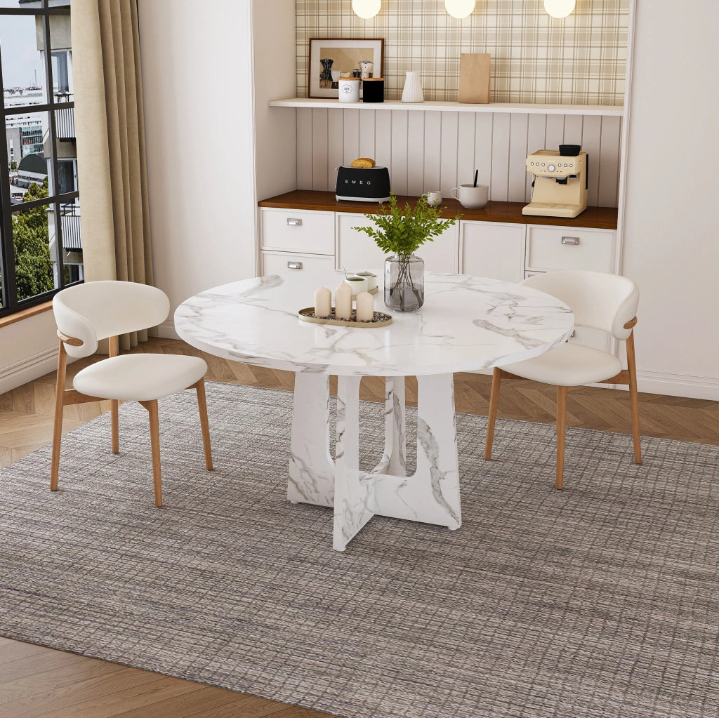 Tavolo da pranzo rotondo ? 120 x H 76 cm in MDF effetto marmo bianco