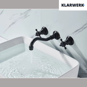 JULIAN | Rubinetto da bagno vintage a 3 fori a parete nero opaco | in acciaio inossidabile retrò da cucina | Antico miscelatore a parete a 2 maniglie