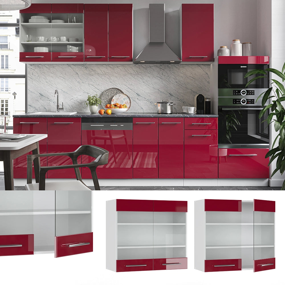 Vicco Mobile da cucina in vetro Rosso bordeaux lucido 80 cm