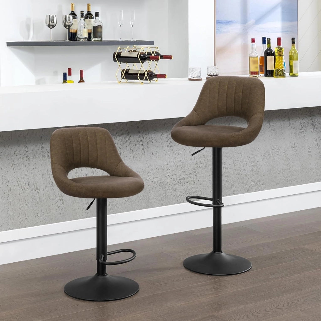 Set di 4 Sgabelli da Bar Cucina Sedia Alta da Sala Pranzo in Simipelle Regolabile e Girevole a 360° con Schienale Poggiapiedi Marrone scuro 0668BY-4