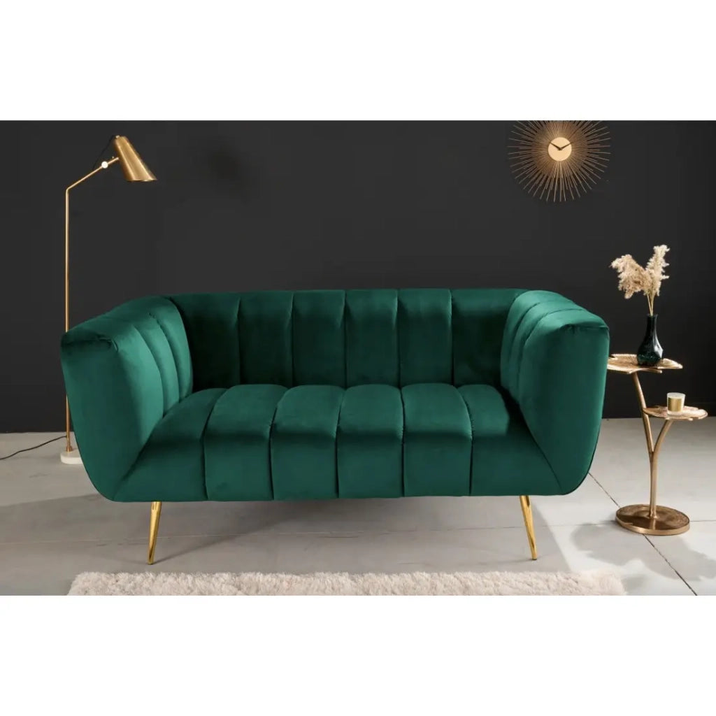 Divano dritto NORA 2 posti verde smeraldo – Divano elegante in velluto con piedi in metallo