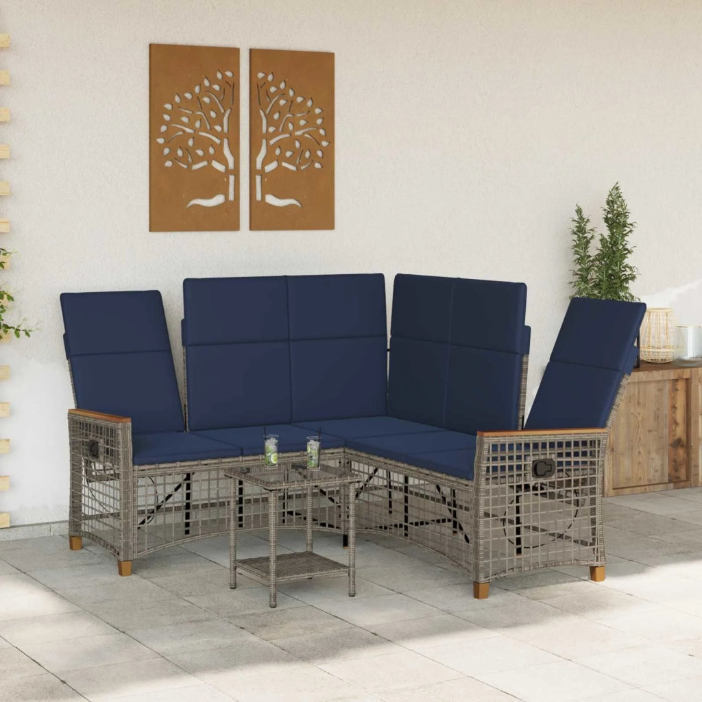 Set di Divani Recliner da Giardino Regolabile Grigio e Blu Navy