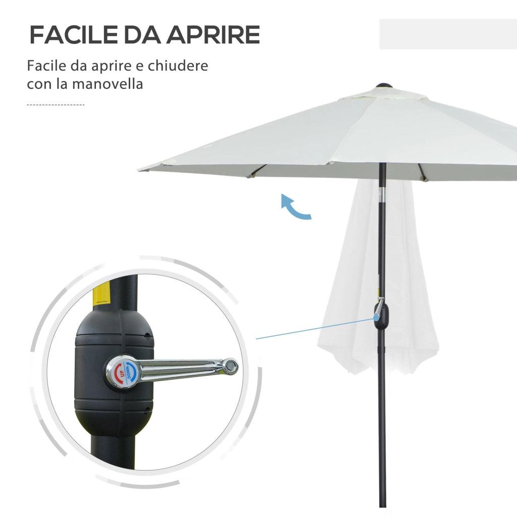 Ombrellone Rotondo e Regolabile Ø265x240 cm in Poliestere Metallo e Fibra di Vetro Crema