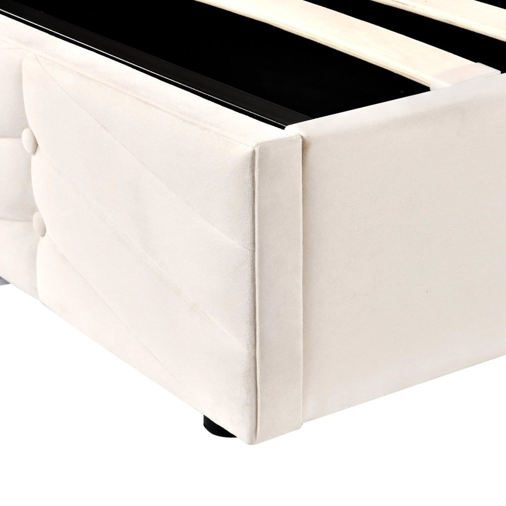 Letto imbottito 140x200 cm in velluto beige con rete a doghe e testiera regolabile