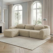 Divano Angolare Modulare con Ottomana e Cuscini Design senza Struttura Base Antiscivolo in Peluche Cachi Chiaro