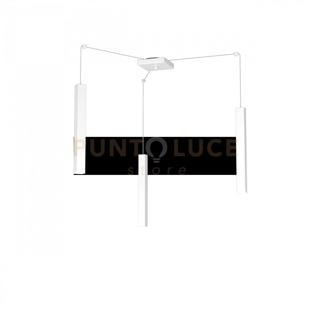 SQUARE TUBE SOSPENSIONE 3 LUCI BIANCO CAVO CM.250 CON BASE 1173-S3-BI