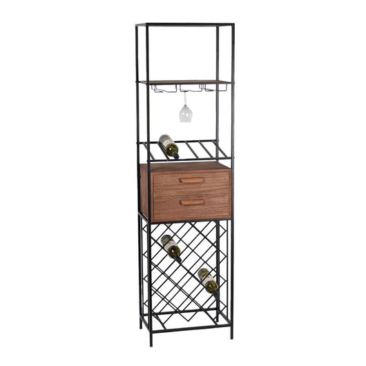 MOBILE PORTABOTTIGLIE IN LEGNO E METALLO CON PORTABOTTIGLIE E PORTA BICCHIERI H180X33X50CM CM A INCROCIO