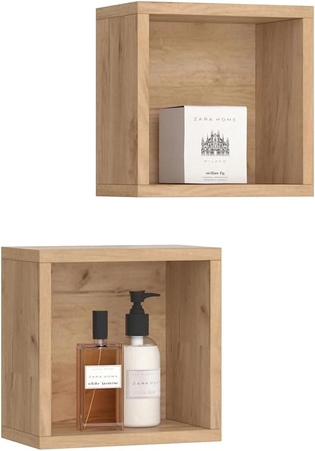 Mensola a muro Senyo, rovere Goldkraft, 25 x 25 cm set da 2, per il bagno, Tanto spazio per gli utensili da bagno
