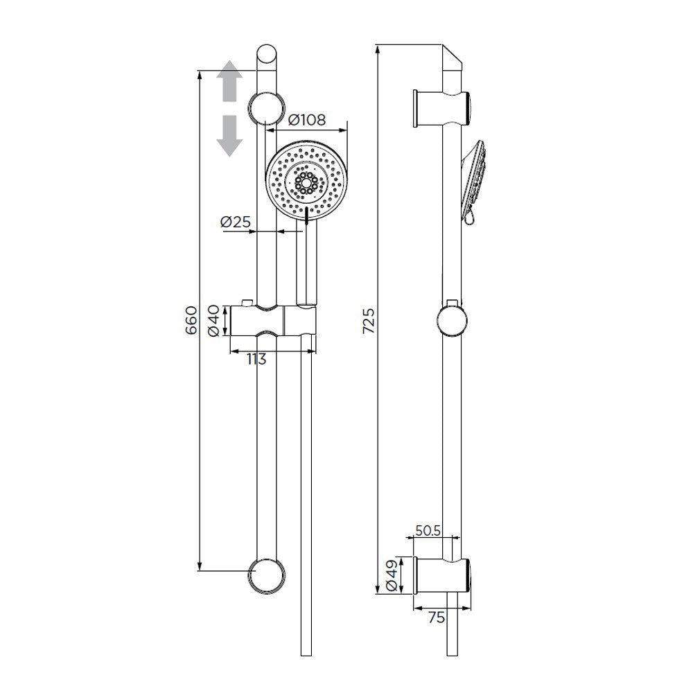 Saliscendi serie edera cromato, a 5 getti