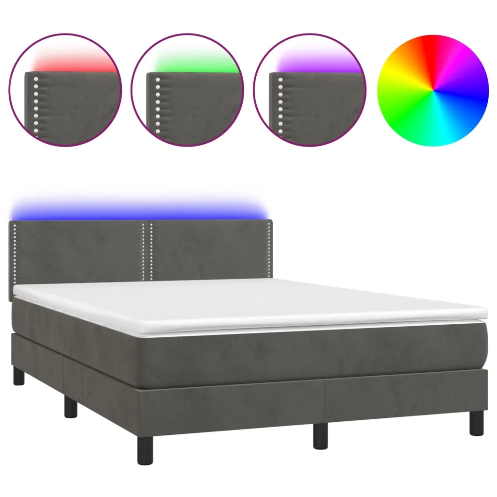Letto a Molle con Materasso e LED Grigio Scuro 140x200 cm 3134346