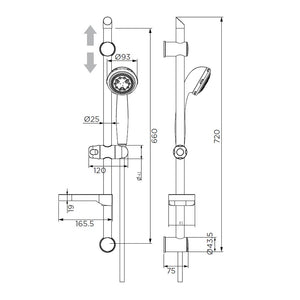 Saliscendi serie regolo cromato a 8 getti, cromato