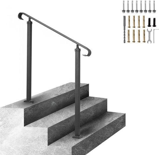 Maniglione in Siderometallo per 1-2 Rampe, Regolabile, Perimetrale per Rampe in Cemento o Legno con Kit di Installazione