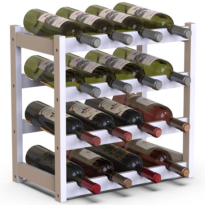 Porta Bottiglie Cantinetta Legno Bambù 4Piani 16 Scomparti 43x25 H43cm Casa Bar