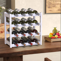 Porta Bottiglie Cantinetta Legno Bambù 4Piani 16 Scomparti 43x25 H43cm Casa Bar