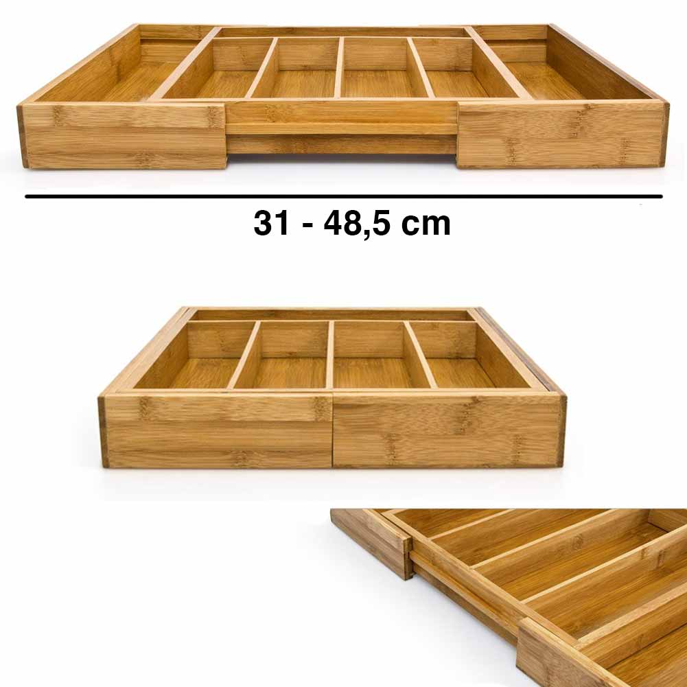 Portaposate Estensibile da Cassetto Cucina Porta Posate in Legno Bambù 37x31cm