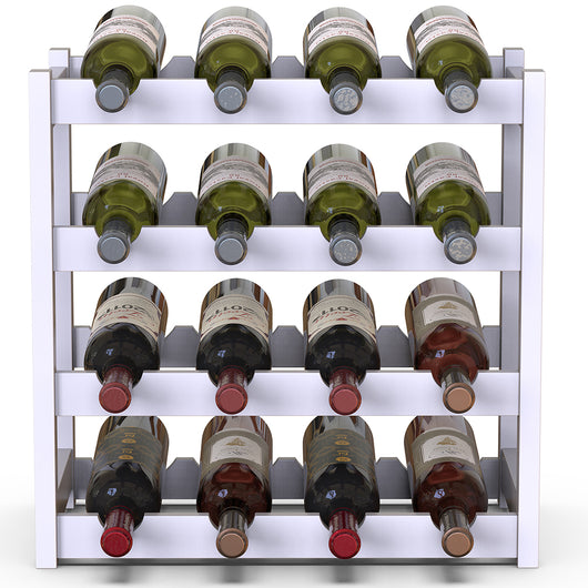 Porta Bottiglie Cantinetta Legno Bambù 4Piani 16 Scomparti 43x25 H43cm Casa Bar