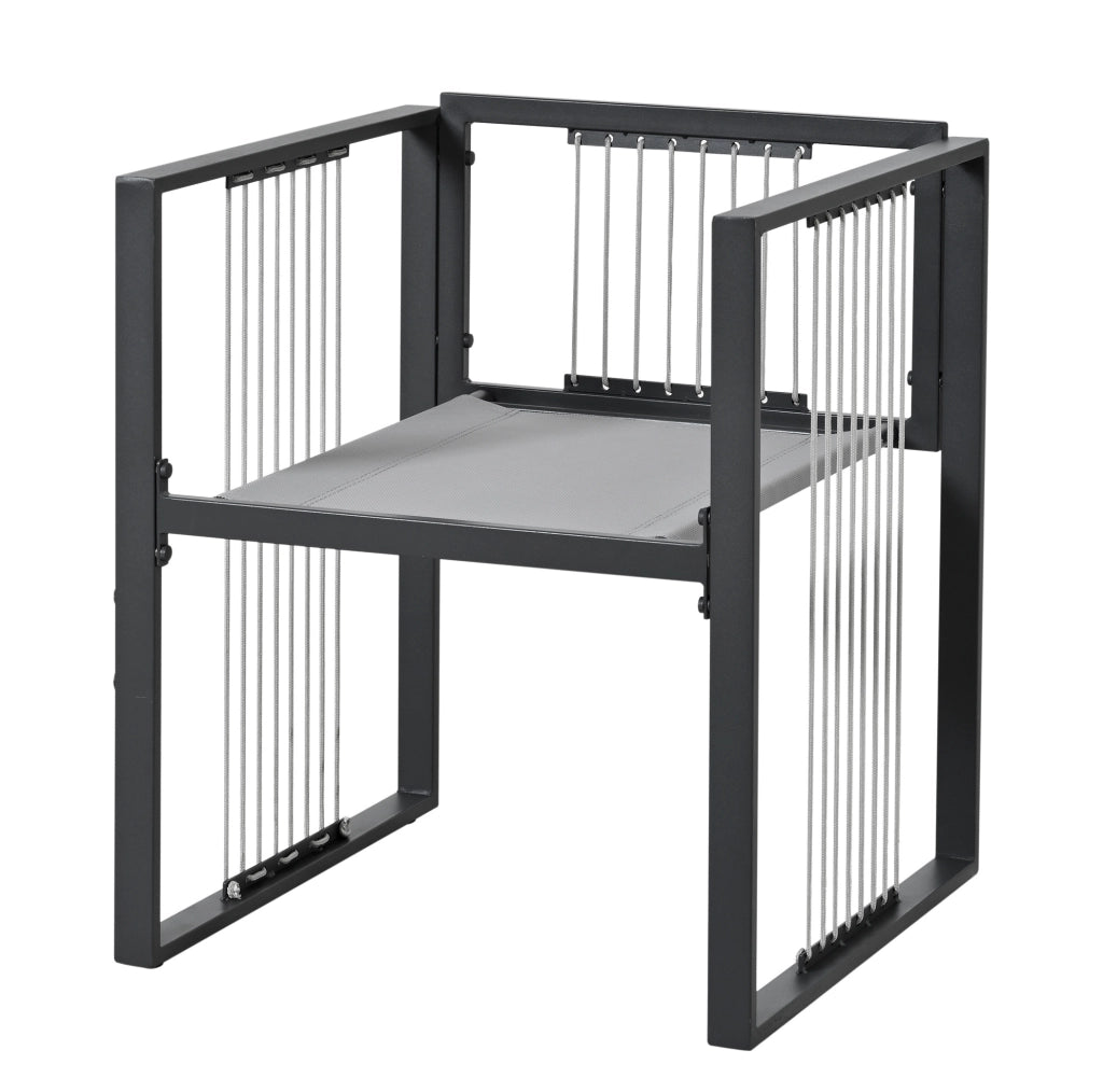 Set da pranzo da esterno 7 pezzi per 6 persone con tavolo 117x117 cm in vetro temperato; nero e bianco