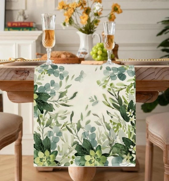 Tavolo con tovaglia eucalipto - 33 x 180 cm - Cotone/Lino - Sostenibile - Soffice/Pelle amichevole - Protezione contro graffi/segni - Tovaglia da tavolo