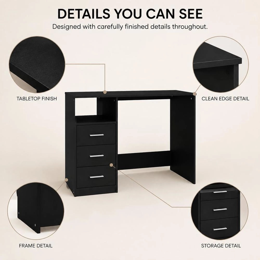 Desk With Drawers Black 102x50x76 Cm Wood Material