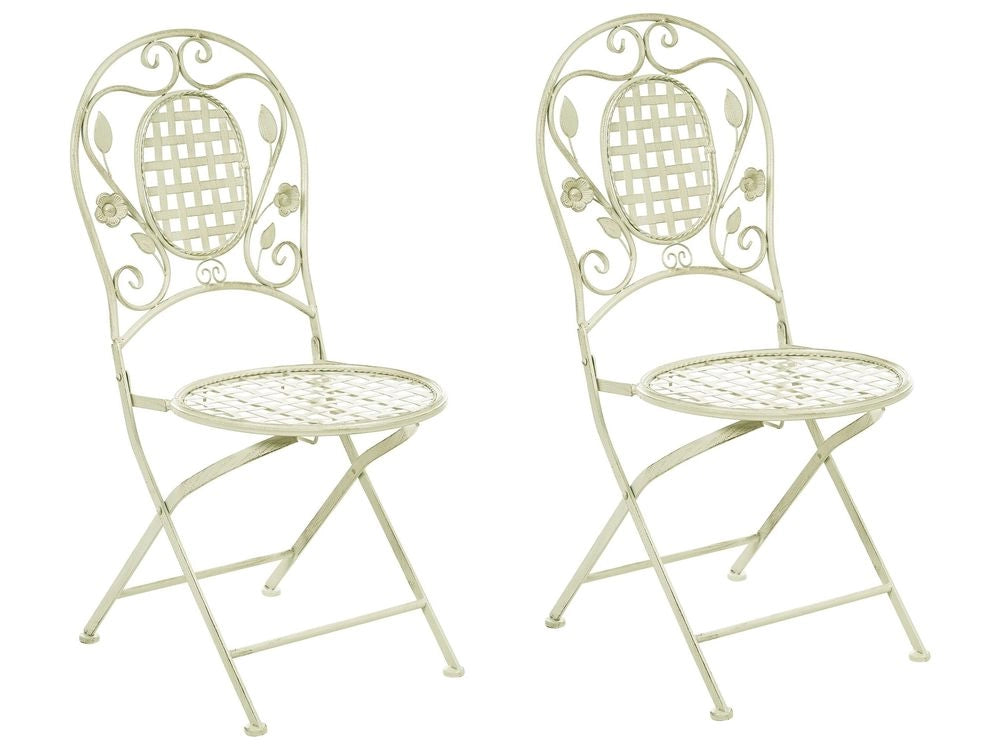 Set di 2 Sedie da Giardino Bistro Pieghevoli in Metallo Verde Chiaro