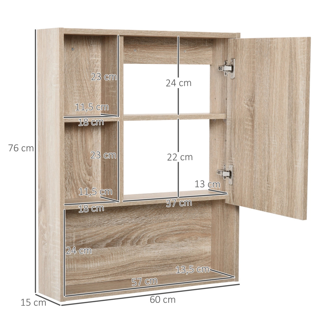 Armadietto da Bagno con Specchio e Ripiani Regolabili ¨C Zephmum ¨C Legno Rovere 60x15x76 cm