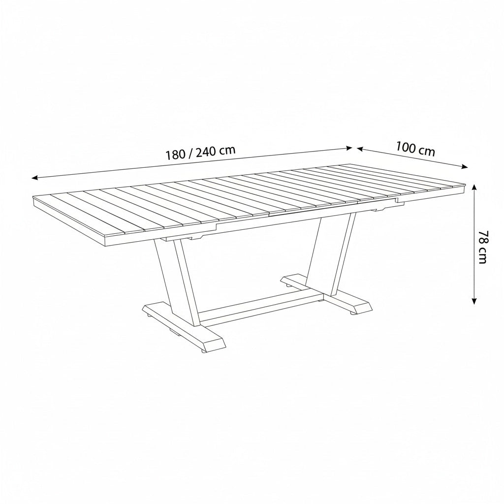 SINED Tavolo da Giardino Allungabile Bianco-Teak in Alluminio Verniciato 180-240 cm per 8-10 Persone Piano a Doghe in Teak FSC® - Modello TAVOLO-GIARDINO-180-240-TECK