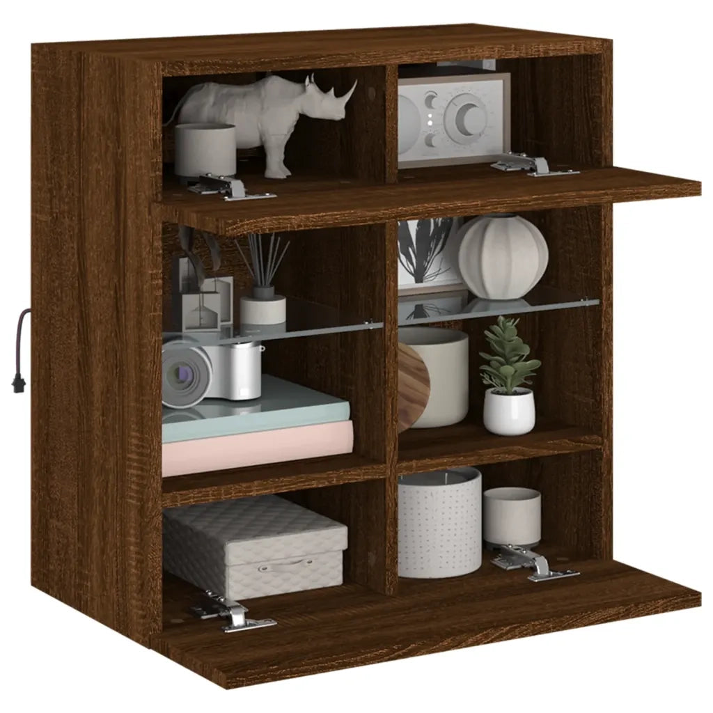 Mobile TV a Parete con Luci LED-Mobile TV a Muro Rovere Marrone 58,5x30x60,5 cm