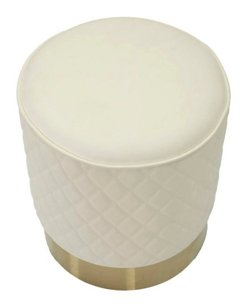 Pouf Erro, Poltrona multiuso, Scendiletto, Pouf poggiapiedi, 36x36 h39 cm, Bianco e Oro