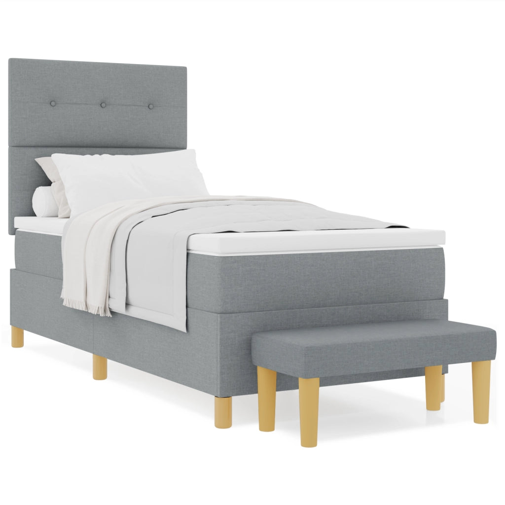 Letto a Molle con Materasso e Panchina Grigio Chiaro 90x190 cm Tessuto