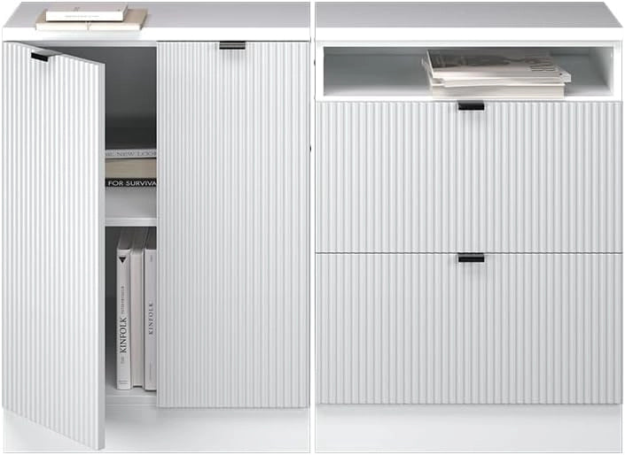 Set di mobili sottotetto Rion, Ondulazione bianca, 120 cm Set di 2 carcasse armadio profondità 60 cm, adatto per il salvaspazio sotto tetti spioventi