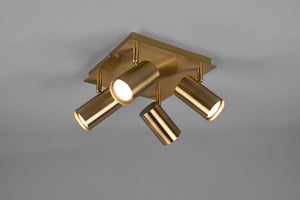 MARLEY PLAFONIERA QUADRATA 4 SPOTS OTTONE ANTICATO 24X24CM 4 LUCI ATTACCO GU10