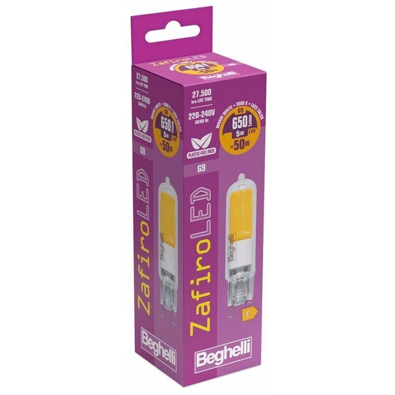 Beghelli 57020 Zafiro Lampadina LED Bispina G9 5W 650lm 3000K Luce Calda Classe E