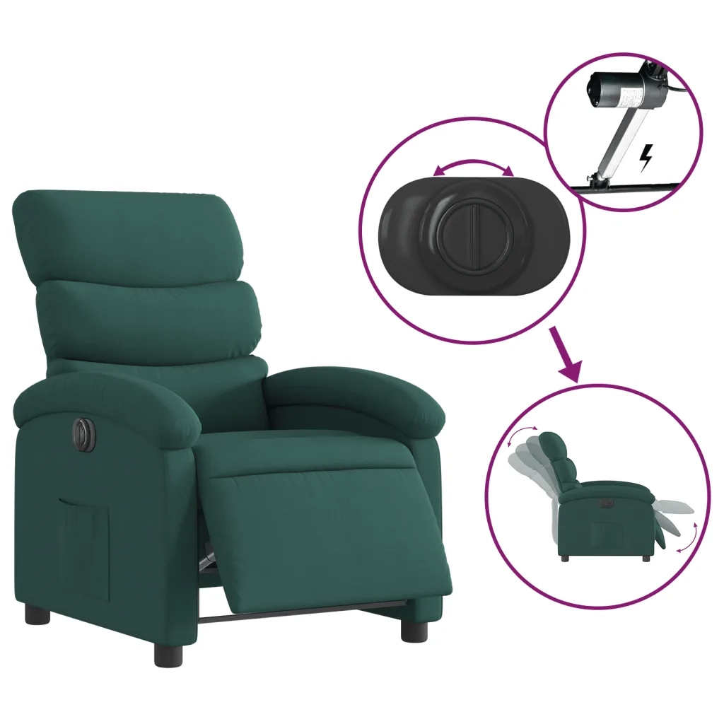 Poltrona | Sedia Relax Elettrica Reclinabile Verde Scuro in Tessuto