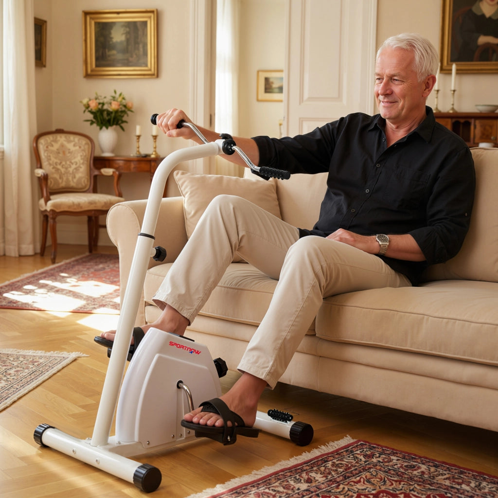 Cyclette per Riabilitazione Braccia e Gambe con Altezza e Resistenza Regolabili, Display LCD, Bianco