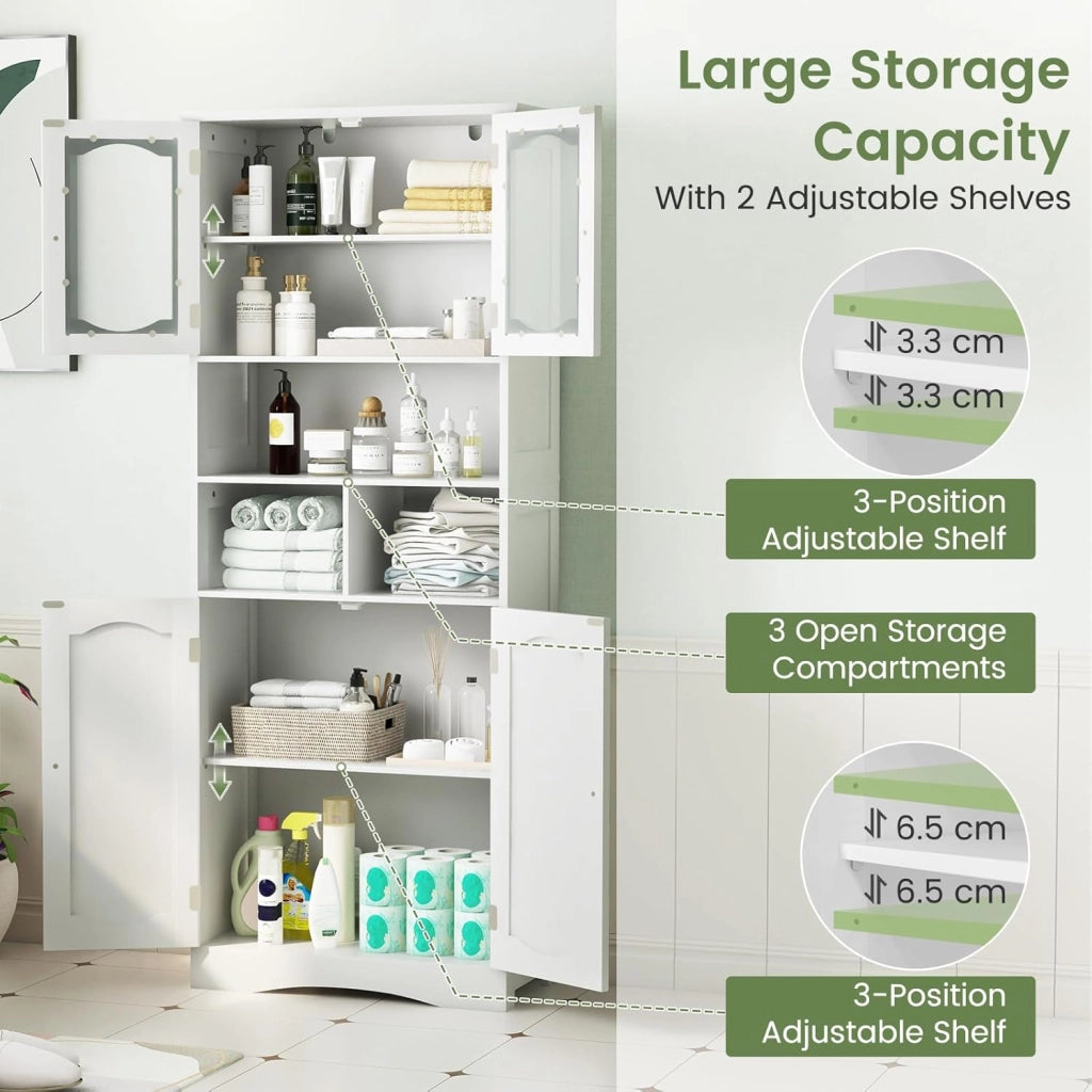 Armadio alto da bagno, 60 x 30 x 148,5 cm, armadio da cucina con 2 ripiani regolabili e 2 ante, armadietto portaoggetti per bagno, cucina, sala da pranzo e ufficio