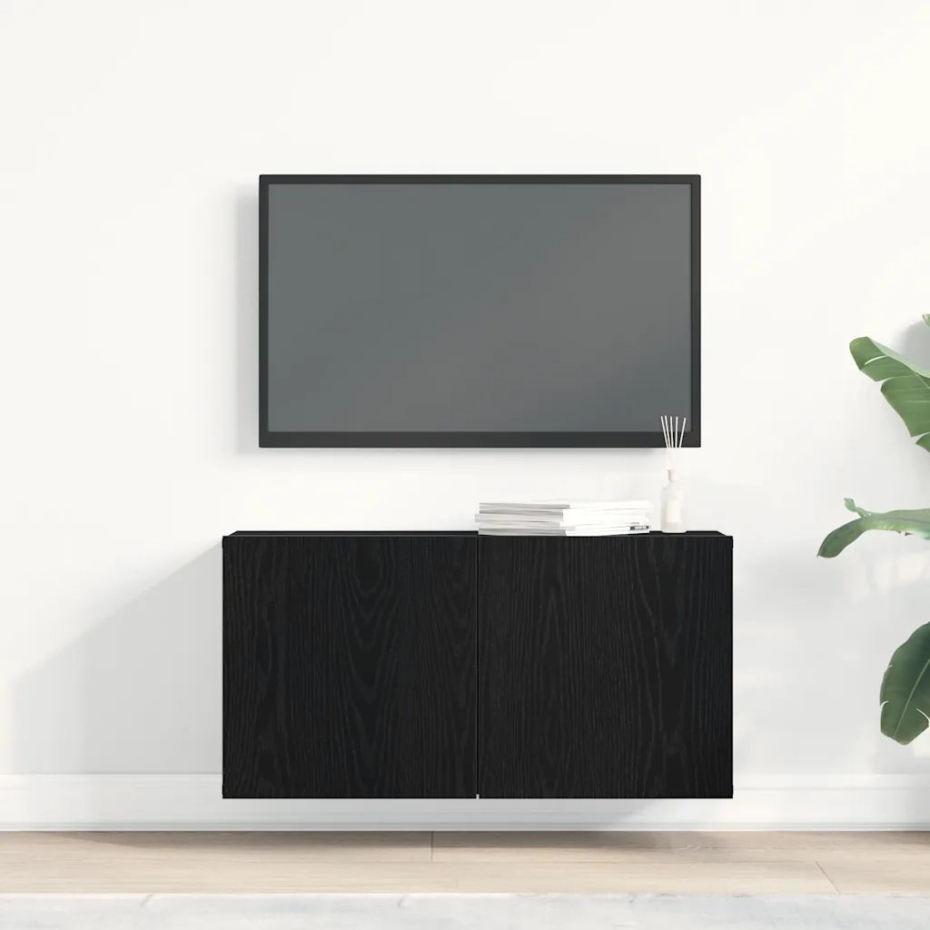 Mobile TV Rovere Nero 80x30x41 cm in Legno Massello 862196