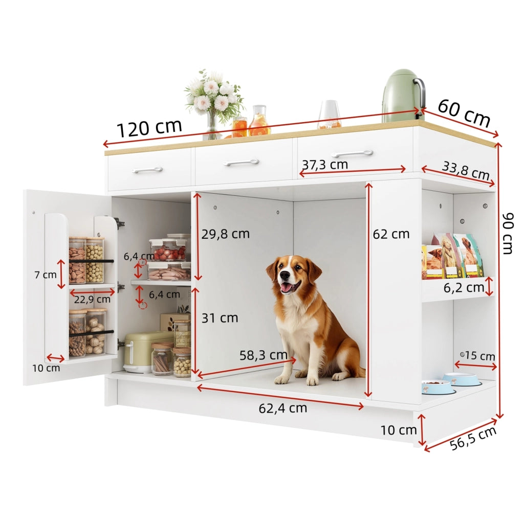 Carrello da cucina in MDF con area per animali, bianco