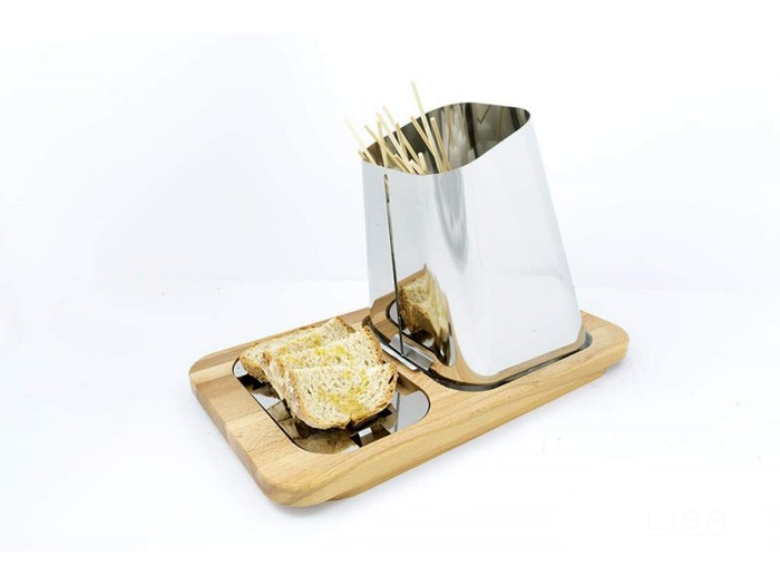 Porta spiedini Gran Sasso Plus acciaio inox lucido base legno di faggio Lisa