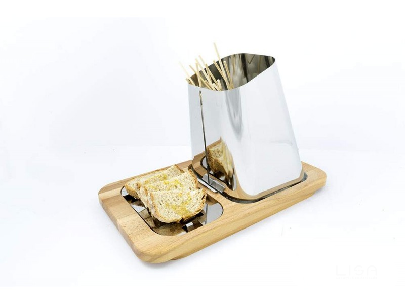 Porta spiedini Gran Sasso Plus acciaio inox lucido base legno di faggio Lisa