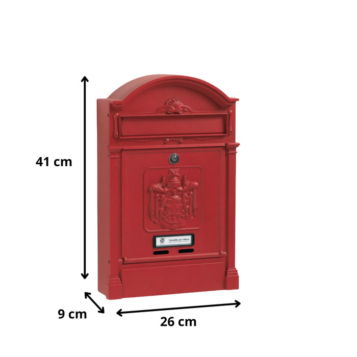 OWIJI Cassetta Postale Esterno Personale Rossa Alluminio Dimensioni 41 x 9,5 x 25,5 Cm Stile Tradizionale…