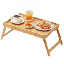 OWIJI Vassoio Letto Pieghevole Bamboo Multifunzionale Colazione Dimensioni 50 x 30 x 22 cm Relax Design Naturale