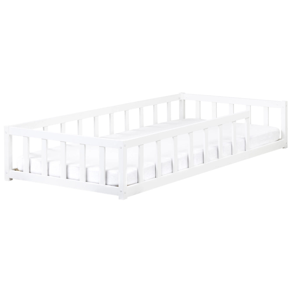 Letto singolo per bambini in legno bianco cameretta con telaio a doghe 90 x 200 cm