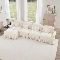 Divano modulare a L - Xylo - 4 posti, chenille, stile classico, bianco