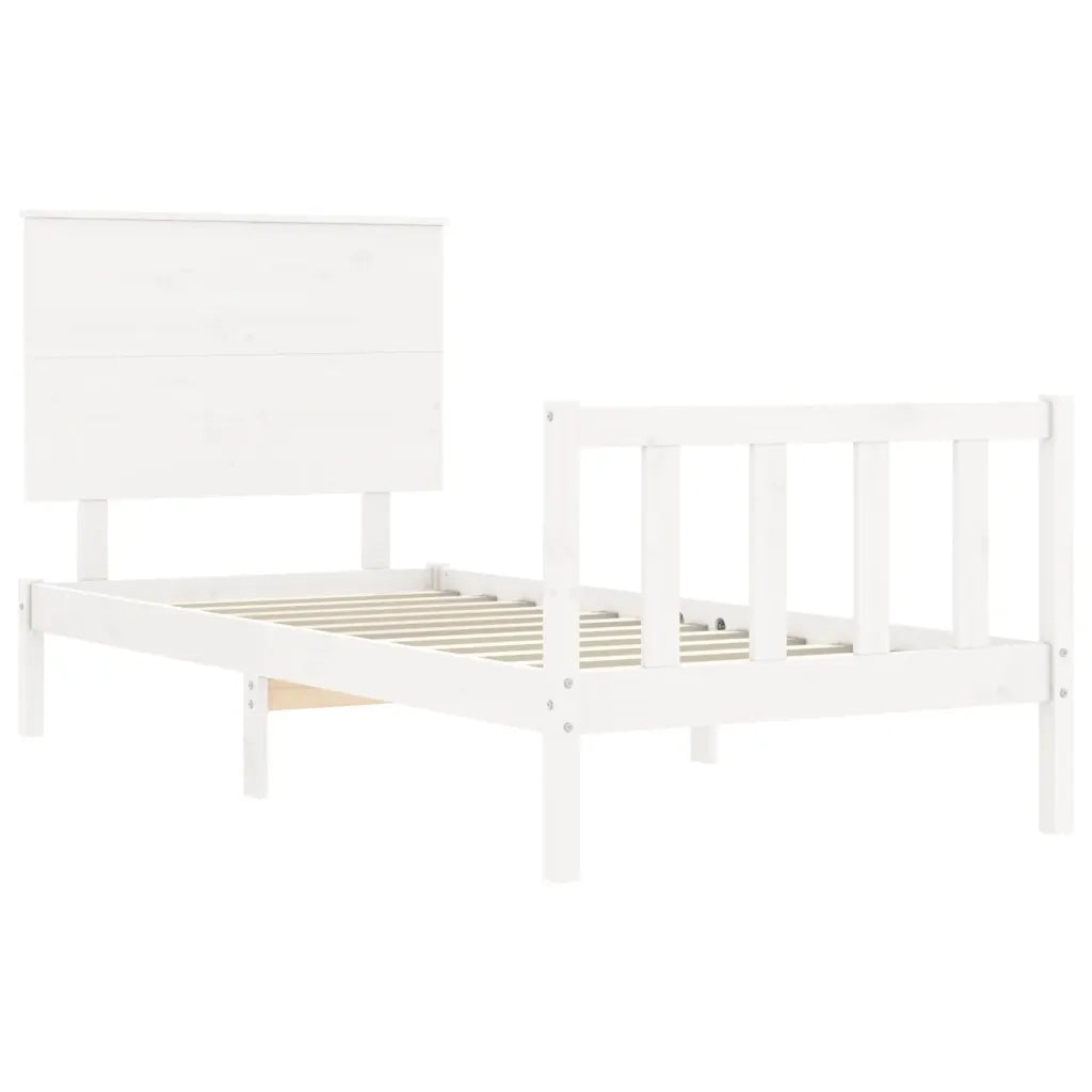 Giroletto con Testiera-Struttura Letto con testiera Bianco Single in Legno Massello 494490