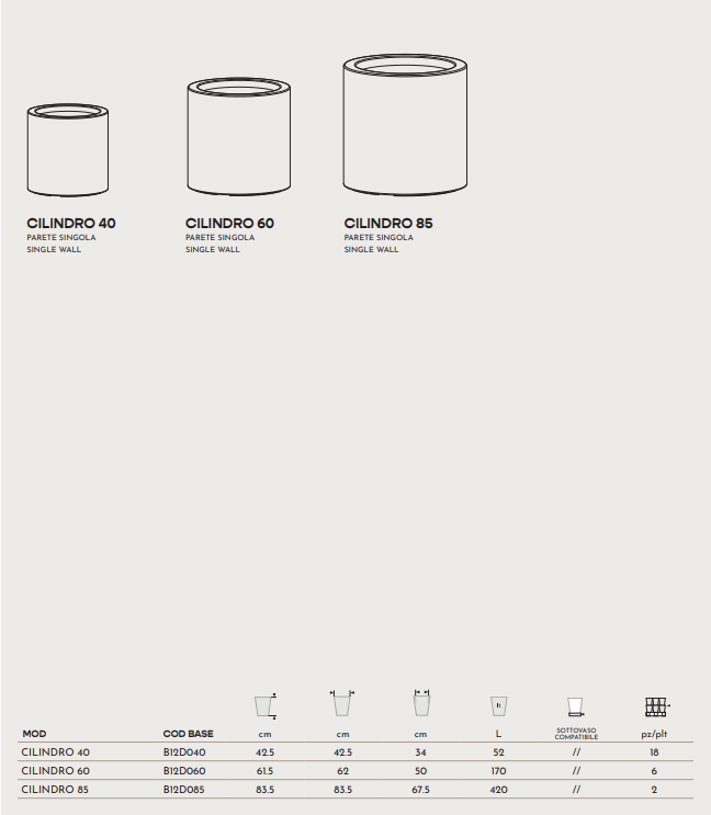 Vaso Cilindro Fenice in resina greystone da 85cm Elbi