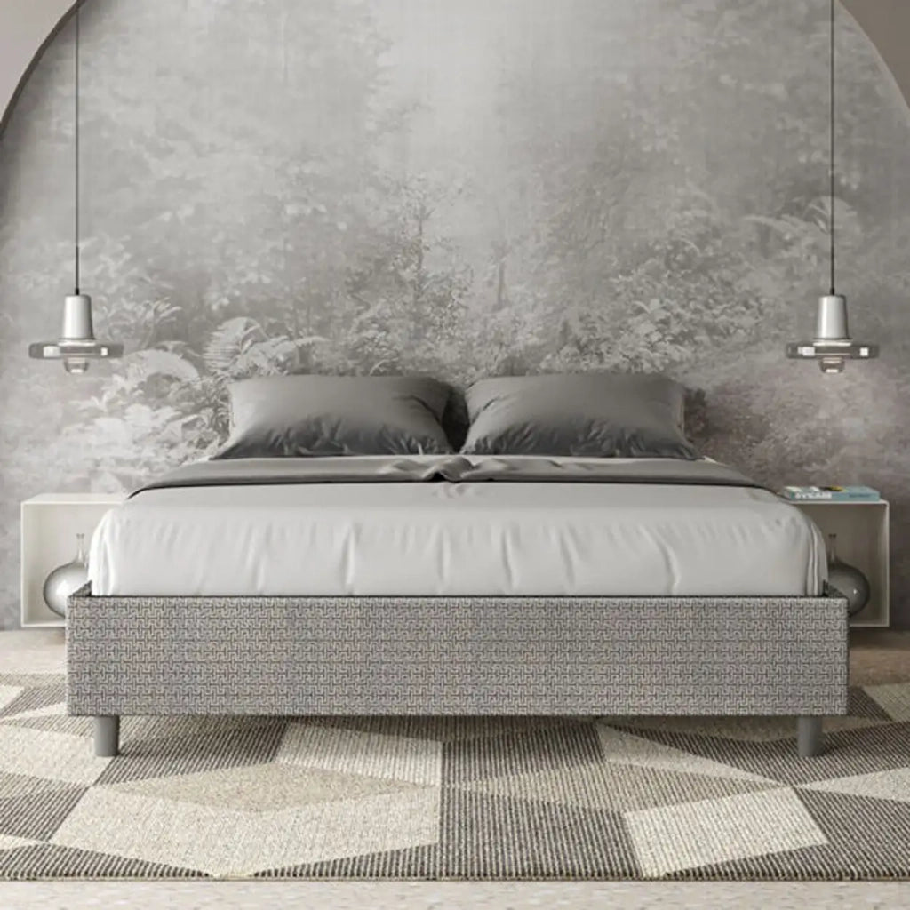 Letto matrimoniale con rete imbottito 160x190 tessuto Labirinto 2 grigio Azelia