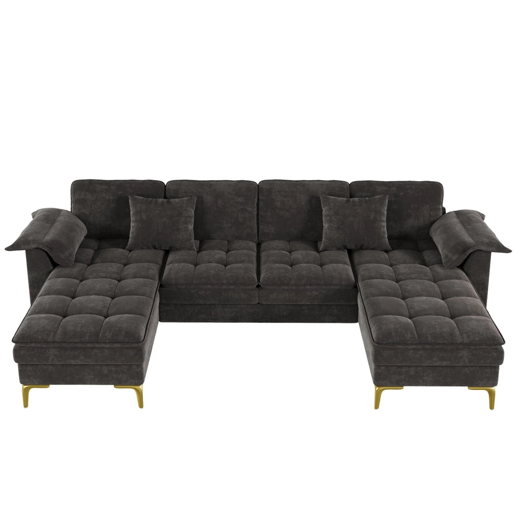 Divano angolare a U modulare 4-5 posti 262x134x86 cm in chenille grigio