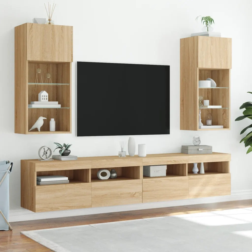 Mobili TV con Luci LED 2pz | Armadietto TV | Mobile Porta TV Rovere Sonoma 40,5x30x90 cm