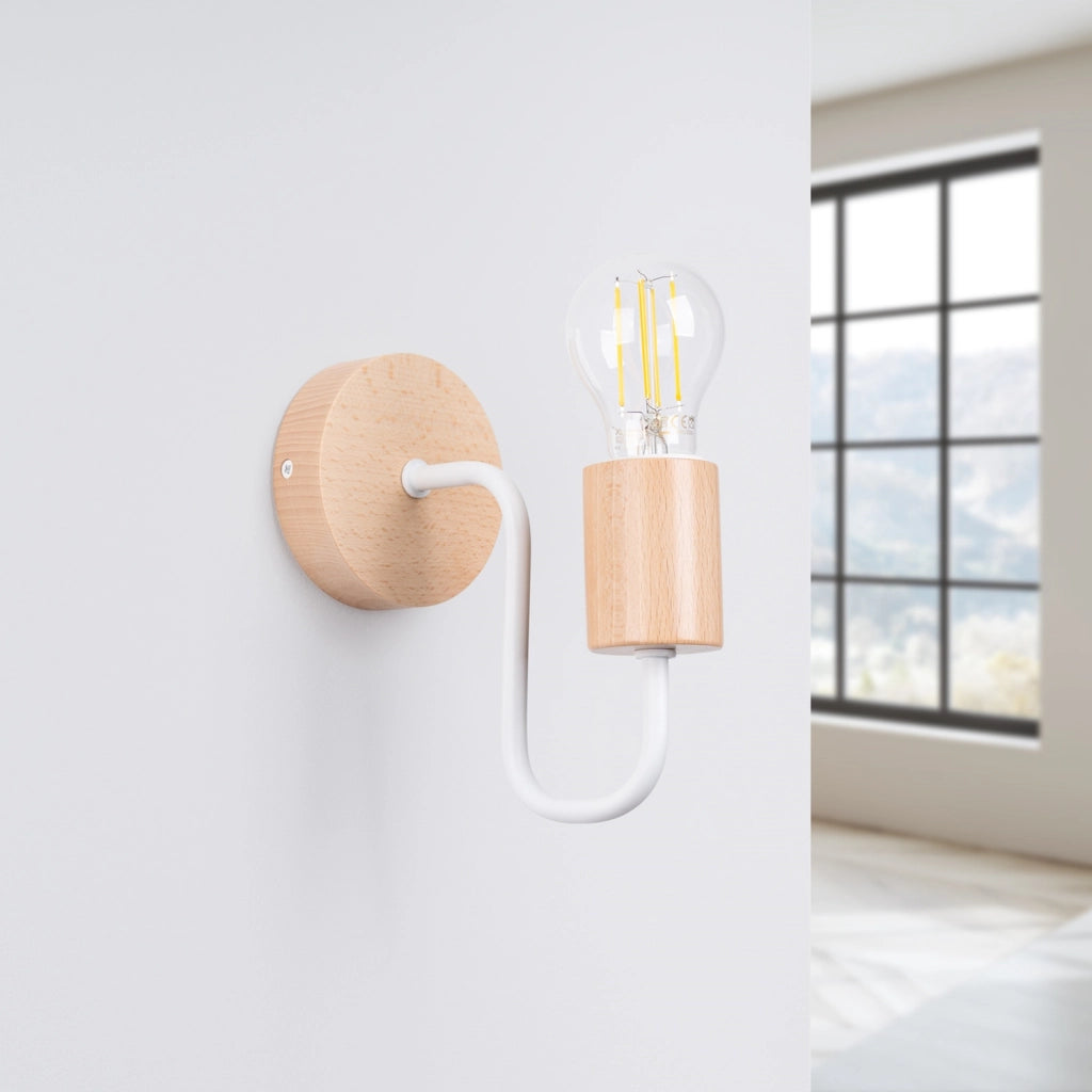 Applique industriale bianca legno PALMOS E27 15W Pure Lume