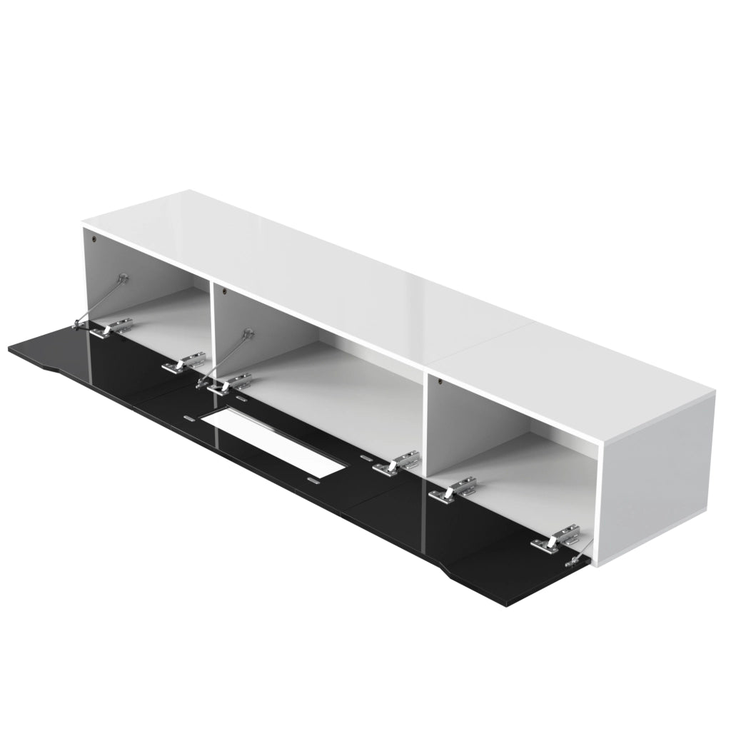 OKWISH Mobile TV con 2 Ante e LED, Frontale Scanalato, Finitura Lucida Laccata, per Soggiorno, 180×35×30 cm